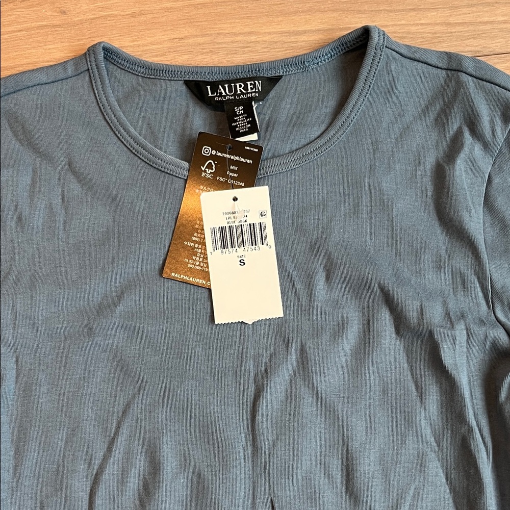 NWT Ralph Lauren Classic Long Sleeve Crew Neck Top in Dusty Blue Size S - Picture 4 of 9